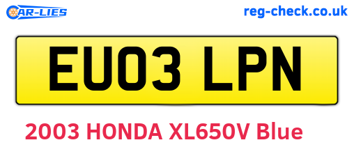 EU03LPN are the vehicle registration plates.