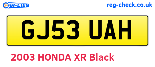 GJ53UAH are the vehicle registration plates.