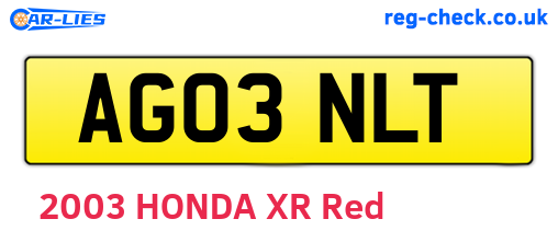 AG03NLT are the vehicle registration plates.