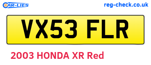 VX53FLR are the vehicle registration plates.