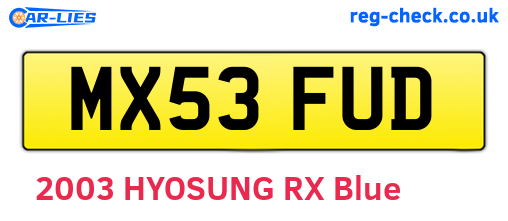 MX53FUD are the vehicle registration plates.