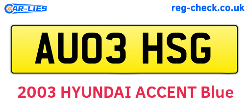 AU03HSG are the vehicle registration plates.