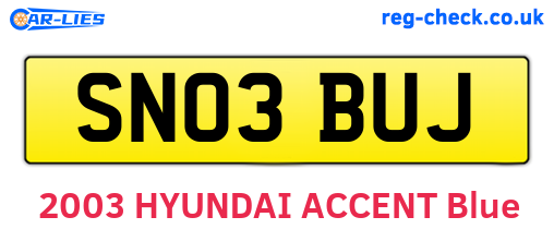 SN03BUJ are the vehicle registration plates.