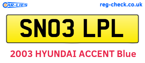 SN03LPL are the vehicle registration plates.