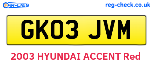 GK03JVM are the vehicle registration plates.