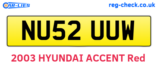 NU52UUW are the vehicle registration plates.