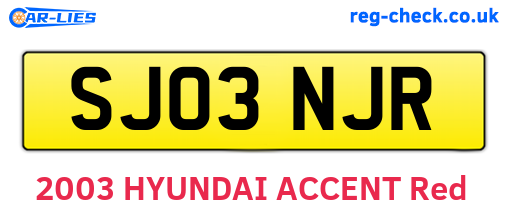 SJ03NJR are the vehicle registration plates.
