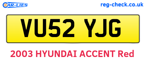 VU52YJG are the vehicle registration plates.