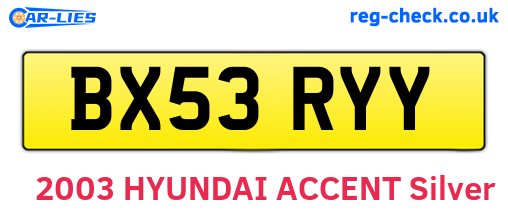 BX53RYY are the vehicle registration plates.