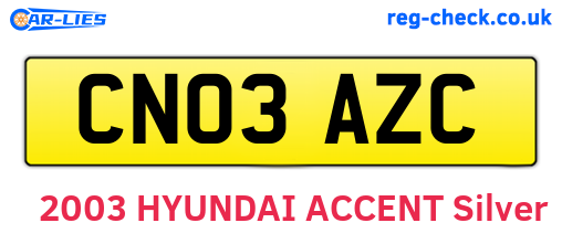 CN03AZC are the vehicle registration plates.