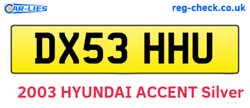DX53HHU are the vehicle registration plates.