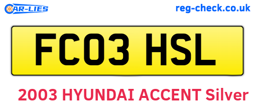 FC03HSL are the vehicle registration plates.