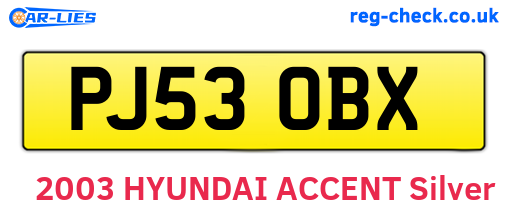 PJ53OBX are the vehicle registration plates.