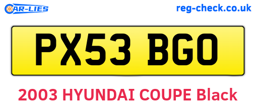 PX53BGO are the vehicle registration plates.