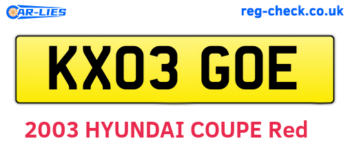 KX03GOE are the vehicle registration plates.