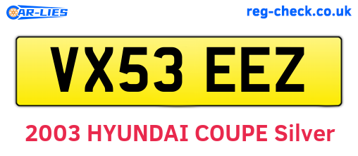 VX53EEZ are the vehicle registration plates.
