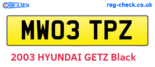 MW03TPZ are the vehicle registration plates.