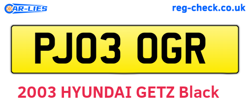 PJ03OGR are the vehicle registration plates.