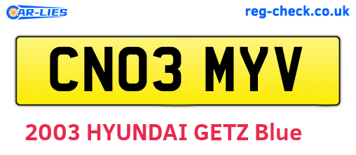 CN03MYV are the vehicle registration plates.