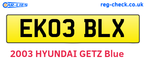 EK03BLX are the vehicle registration plates.