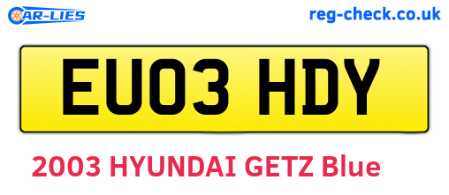 EU03HDY are the vehicle registration plates.