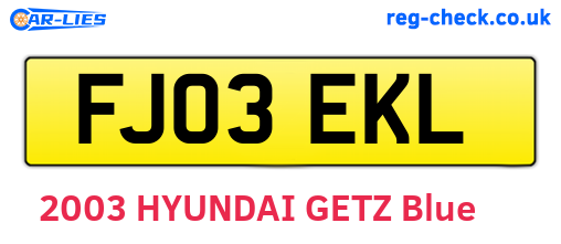 FJ03EKL are the vehicle registration plates.