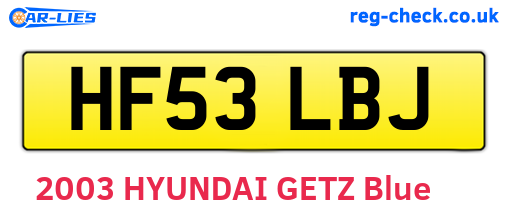 HF53LBJ are the vehicle registration plates.