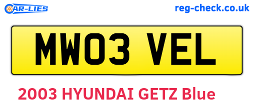 MW03VEL are the vehicle registration plates.