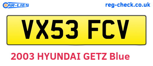 VX53FCV are the vehicle registration plates.