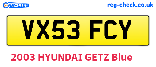 VX53FCY are the vehicle registration plates.
