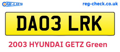 DA03LRK are the vehicle registration plates.