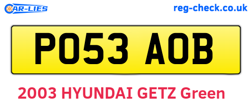 PO53AOB are the vehicle registration plates.