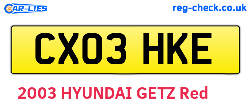 CX03HKE are the vehicle registration plates.