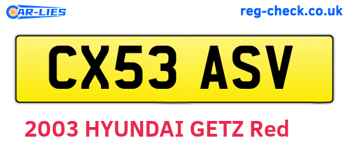 CX53ASV are the vehicle registration plates.