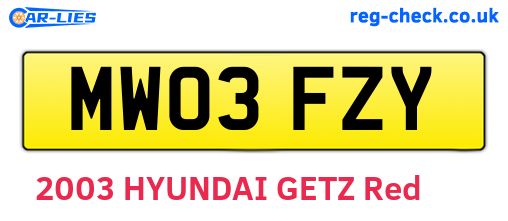 MW03FZY are the vehicle registration plates.