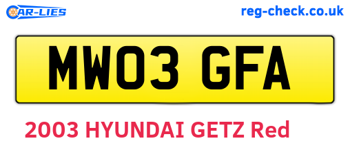 MW03GFA are the vehicle registration plates.