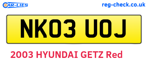 NK03UOJ are the vehicle registration plates.