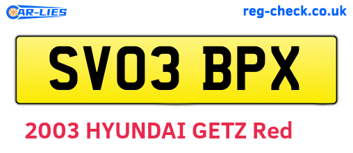 SV03BPX are the vehicle registration plates.