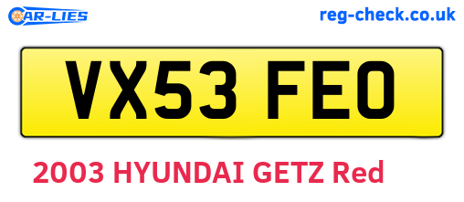 VX53FEO are the vehicle registration plates.