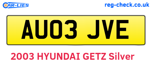 AU03JVE are the vehicle registration plates.
