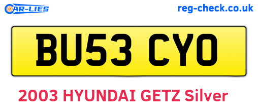 BU53CYO are the vehicle registration plates.