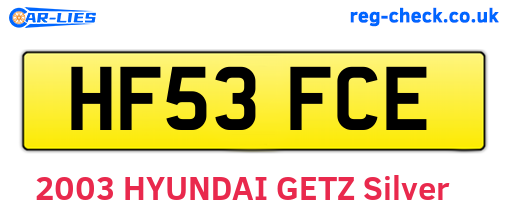 HF53FCE are the vehicle registration plates.