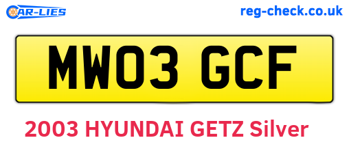 MW03GCF are the vehicle registration plates.