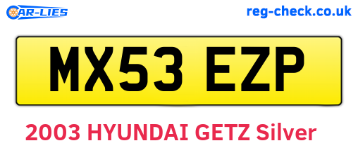 MX53EZP are the vehicle registration plates.
