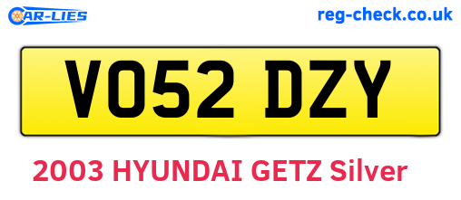 VO52DZY are the vehicle registration plates.