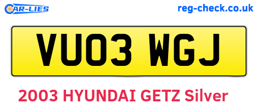 VU03WGJ are the vehicle registration plates.