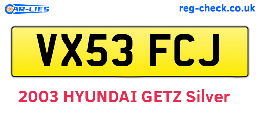 VX53FCJ are the vehicle registration plates.