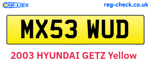 MX53WUD are the vehicle registration plates.