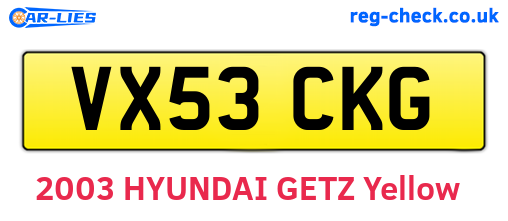 VX53CKG are the vehicle registration plates.