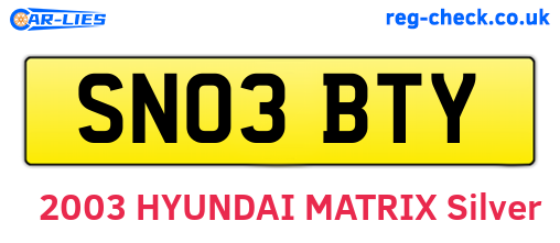 SN03BTY are the vehicle registration plates.